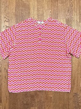Vintage 80s Valentino Studio Silk Chiffon Herringbone Pink Retro Shirt Womens 12